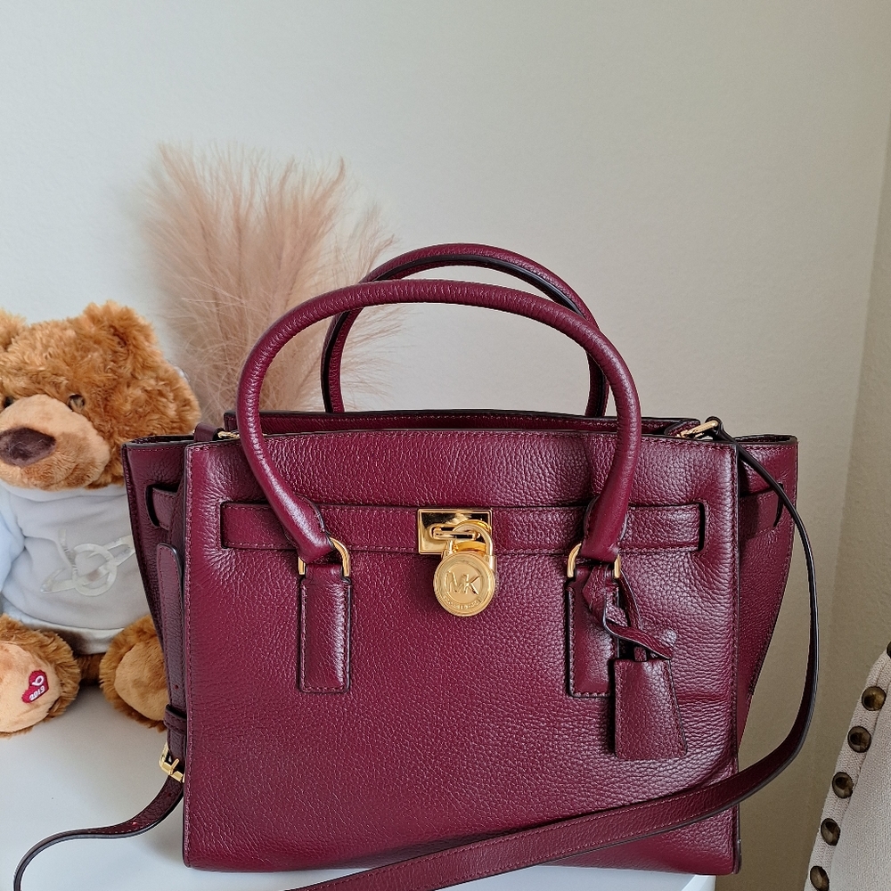 NEW MICHAEL KORS HAMILTON TRAVELER LARGE LEATHER SATCHEL In Merlot